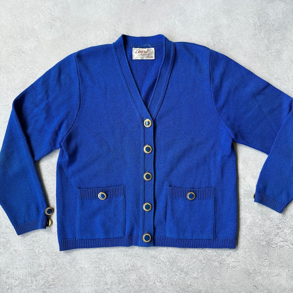 Vintage cobalt Blue Button-Front Cardigan